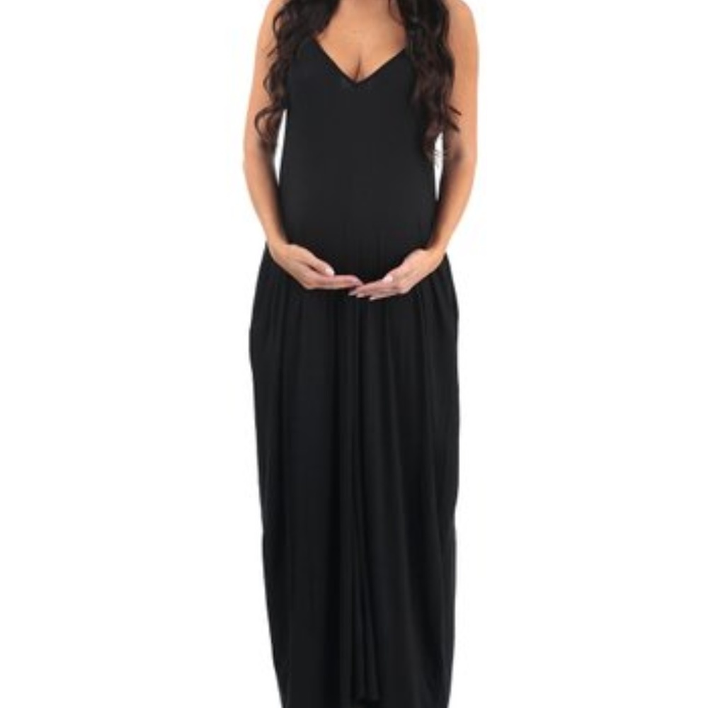 Black V-Neck Maternity Maxi Dress